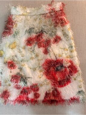 Dolce & Gabbana White Faux-Fur Mini Skirt with Red Floral